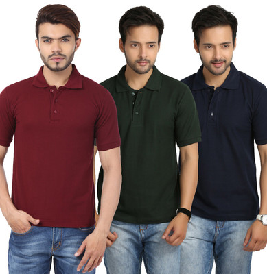 

Weardo Solid Men's Polo Neck Blue, Green, Maroon T-Shirt(Pack of 3, Blue;bottle green;maroon