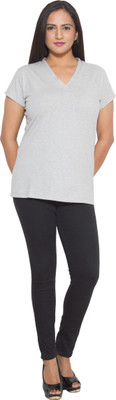 

Finesse Solid Women's V-neck Grey T-Shirt