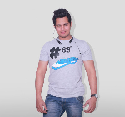 

Aaila Graphic Print Men's Round Neck Grey T-Shirt
