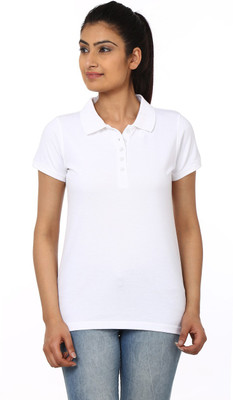 

99Tshirts Solid Women's Polo Neck White T-Shirt