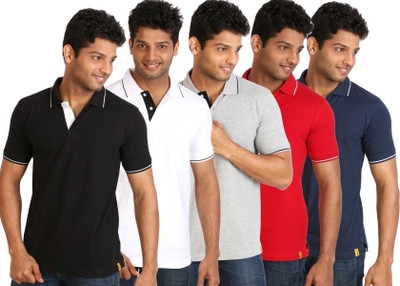

Campus Sutra Solid Men Polo Neck Black, Blue, Grey, White, Red T-Shirt(Pack of 5)