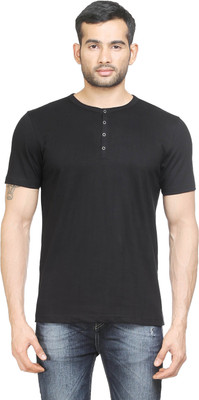 

Poshuis Solid Men' Henley Black T-Shirt