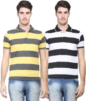 

Vimal Striped Men' Polo Neck Yellow, Black T-Shirt(Pack of 2, Black;yellow