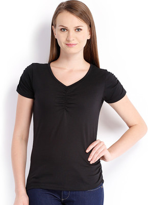 

Espresso Solid Women' V-neck Black T-Shirt