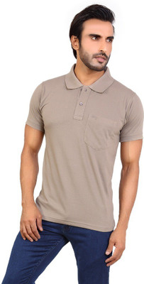 

Awack Solid Men's Polo Neck Beige T-Shirt, Fawn