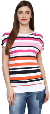 

Ajile by Pantaloons Striped Women's Boat Neck Pink T-Shirt
