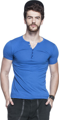 

Tinted Solid Men's Henley Dark Blue T-Shirt, Dark sky