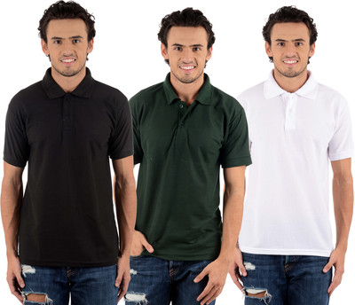 

Blaze Solid Men's Polo Neck Multicolor T-Shirt(Pack of 3, Black;dark green;white