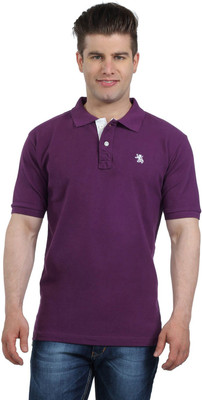 

The Cotton Company Solid Men' Polo Neck Purple T-Shirt