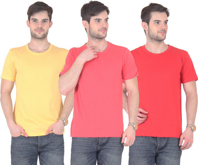 

FnMe Solid Men's Round Neck Multicolor T-Shirt(Pack of 3, Gajri;red;yellow