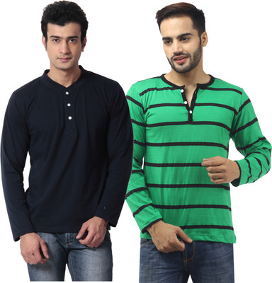 

Leana Striped Men' Henley Multicolor T-Shirt(Pack of 2