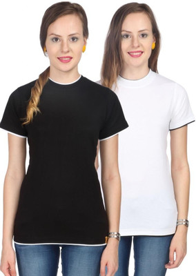 

Campus Sutra Solid Women's Round Neck Black, White T-Shirt(Pack of 2