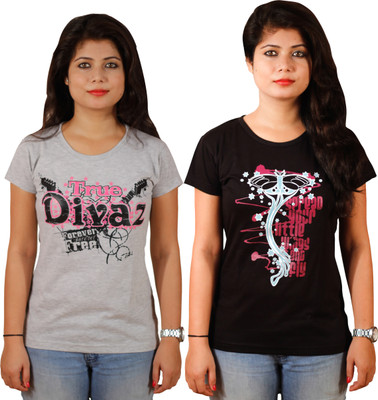 

Tryd Printed Women's Round Neck Multicolor T-Shirt(Pack of 2