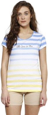 

Honey By Pantaloons Striped Women's Round Neck White T-Shirt