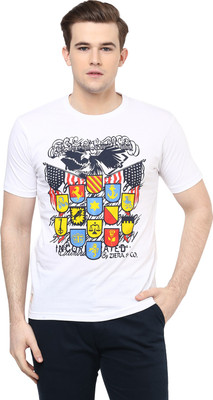 Ziera Printed Men Round Neck White T-Shirt