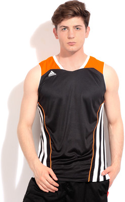 

ADIDAS Striped Men's Round Neck Black T-Shirt, Black/solzes/wht