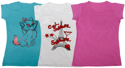 

IndiWeaves Girls Printed, Solid T Shirt(Multicolor, Blue & gray & pink