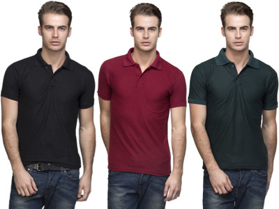 

Lambency Solid Men's Polo Neck Black, Maroon, Dark Green T-Shirt(Pack of 3, Black;dark green;maroon