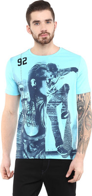 

Fritzberg Printed Men's Round Neck Blue T-Shirt, Ice blue