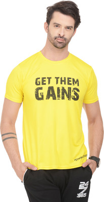 

RAWFITT Solid Men's Round Neck Yellow, Black T-Shirt