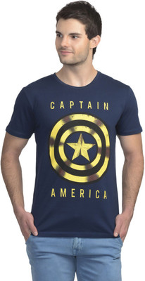 

Captain America Printed Men's Round Neck Blue T-Shirt, Captain america dress blues
