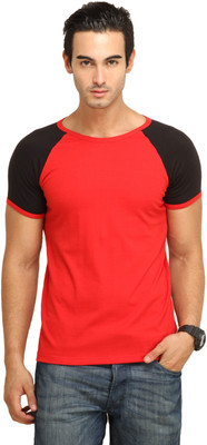 

Fio Solid Men's Round Neck Red, Black T-Shirt, Black;red