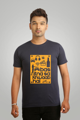 

Campus Sutra Printed Men Round Neck Blue T-Shirt
