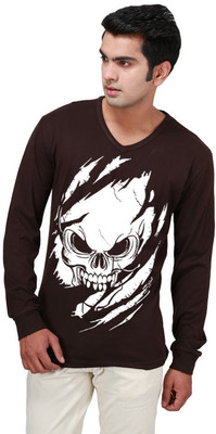 

Inkovy Graphic Print Men's V-neck Brown T-Shirt