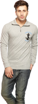 

Gritstones Printed Men's Polo Neck Grey T-Shirt, Grey melange