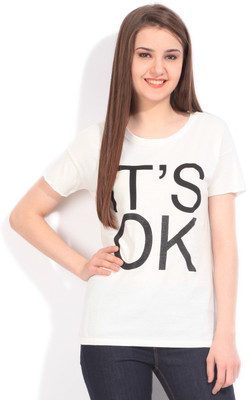 

United Colors of Benetton. Printed Women's Round Neck White T-Shirt, 74
