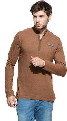 

Mufti Solid Men's Henley Brown T-Shirt