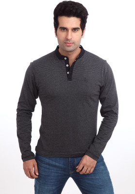 

Parx Striped Men's Turtle Neck Black T-Shirt