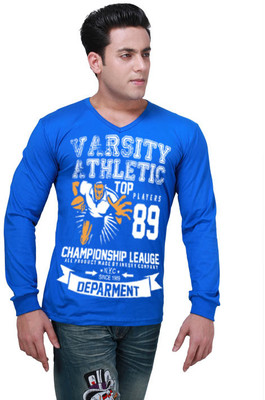 

Inkovy Graphic Print Men' V-neck Blue T-Shirt