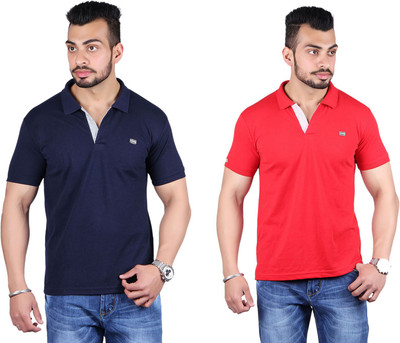 

Shineway Solid Men's Polo Neck Dark Blue, Red T-Shirt(Pack of 2