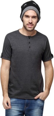 CAMPUS SUTRA Solid Men Henley Neck Grey T-Shirt