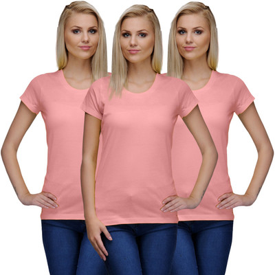 

Nitlon Solid Women's Round Neck Multicolor T-Shirt(Pack of 3, Pink