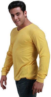 

Inkovy Solid Men's V-neck Yellow T-Shirt