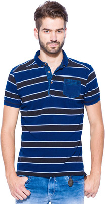 

Mufti Striped Men's Polo Neck Black, Blue T-Shirt