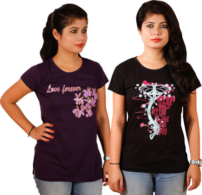 

Tryd Printed Women's Round Neck Multicolor T-Shirt(Pack of 2)