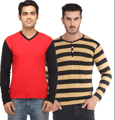 

Leana Solid Men' Fashion Neck Multicolor T-Shirt(Pack of 2, Multi