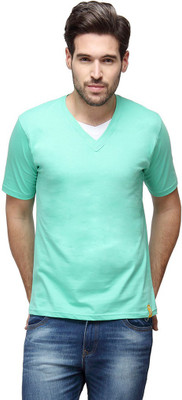 

Campus Sutra Solid Men V-neck Green T-Shirt, Sea green