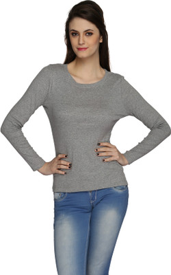 

Ten on Ten Solid Women's Round Neck Grey T-Shirt