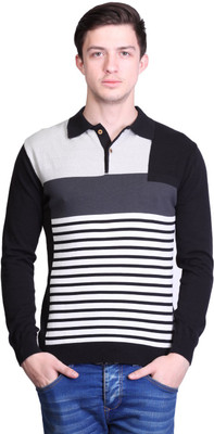 Kalt Self Design Men Polo Neck Multicolor T-Shirt, Black;white