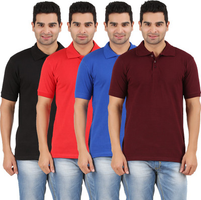 

Rawpockets Solid Men's Polo Neck Black, Red, Blue, Maroon T-Shirt(Pack of 4, Black;blue;maroon;red