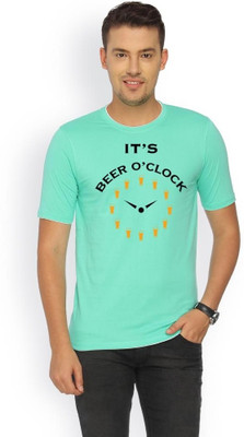 

Campus Sutra Printed Men Round Neck Green T-Shirt