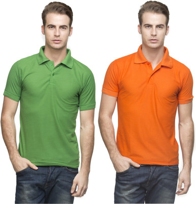 

Lambency Solid Men's Polo Neck Green, Orange T-Shirt(Pack of 2