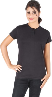 Ap'pulse Solid Women Henley Neck Black T-Shirt