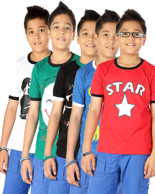 

Gkidz Boys Printed Cotton T Shirt(Multicolor, Pack of 5