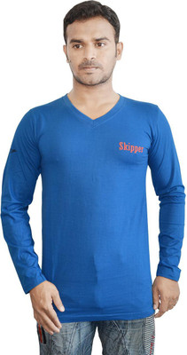 

Al-Harsha Trend Solid Men' V-neck Blue T-Shirt