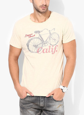 Jack & Jones Graphic Print Men' Round Neck Beige T-Shirt, Fog